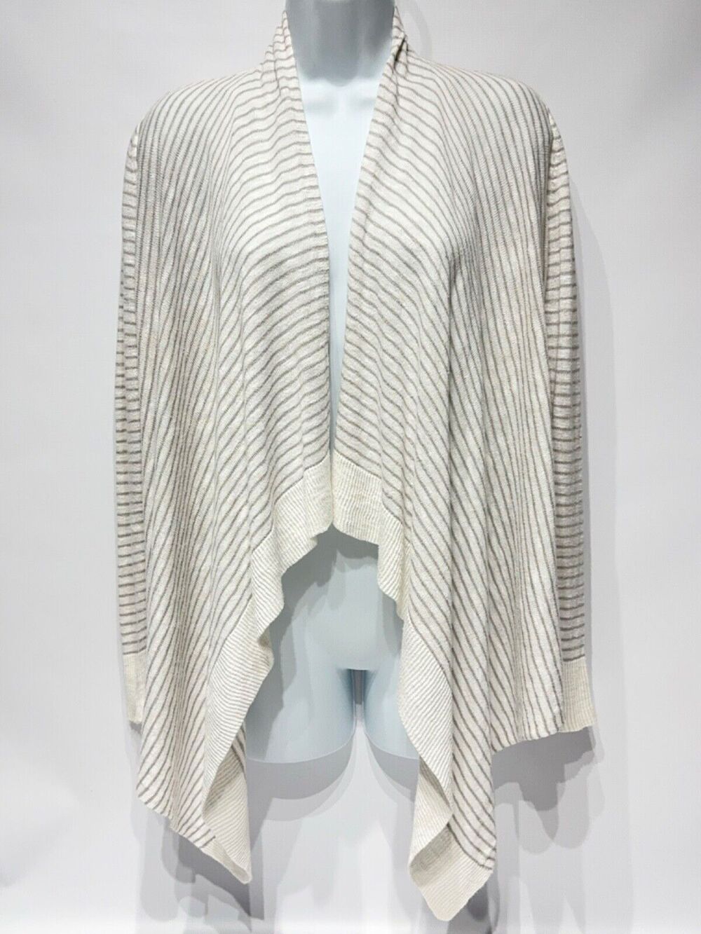 Eileen Fisher Open Cardigan Sweater Gray Stripe Linen Blend Women's Petite S